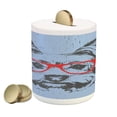 thumbnail image 1 of Yorkie Piggy Bank, Yorkshire Terrier Portrait Red Nerd Glasses Tainted Backdrop Animal, Ceramic Coin Bank Money Box for Cash Saving, 3.6" X 3.2", Pale Blue Grey Vermilion, by Ambesonne, 1 of 4