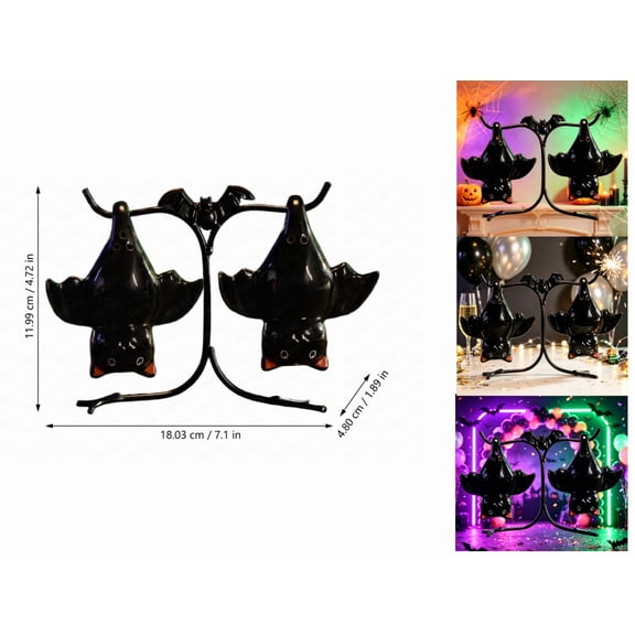 Hanging Bats Salt and Pepper Shaker Set with Display Stand, Black Stoneware Halloween Seasoning Holders, Spooky Tabletop Kitchen Décor & Collectible Display
