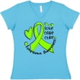 thumbnail image 3 of Inktastic Love, Care, Cure Lymphoma Awareness Lime Green Ribbon Hearts Women's V-Neck T-Shirt, 3 of 5