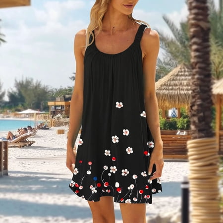 Mifsaly Slip Dress for Women Floral Print Sleeveless Dresses Flowy Beach Vacation Summer Sundresses M