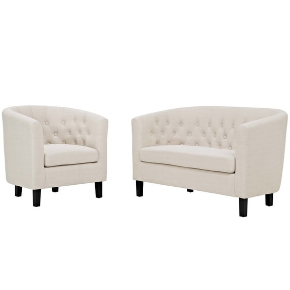 Modern Contemporary Urban Design Living Room Lounge Club Lobby Armchair and Loveseat Sofa Set, Fabric, Beige