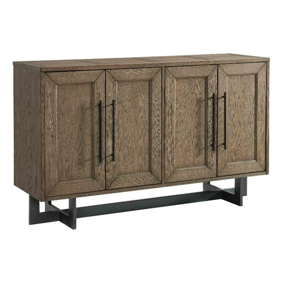 Pemberly Row 60" Modern Oak Veneer Wood Server in Brushed Brown