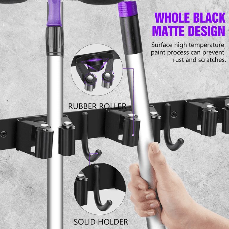 AURIKAR Broom Holder Wall Mount – 2-Pack Stainless Steel Organizer With 2 Slots 1 Hook