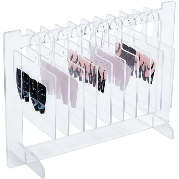 Acrylic Nail Art Display Boards Clear Nails Tips Charm Sample Display Stand with 10pcs Hangers Nail Art Display Rack False Nail Organizer for Salon Nails Art Design Practice Manicure Tool for diy