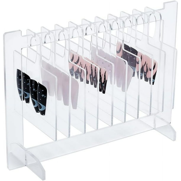 Exhibidor de uñas acrílicas transparentes con 10 ganchos, soporte para uñas postizas y decoración.