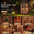 thumbnail image 5 of DIY Book Nook Kit - Wisdom Rings Book Repository Miniature Dollhouse Kit with LED Lights, Dust Cover & Touch Switch, 3D Wooden Puzzle Bookshelf Insert Decor, 5 of 8