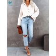 thumbnail image 6 of Deago Womens Corduroy Button Down Shirts Boyfriend Long Sleeve Oversized Blouses Tops (White, S), 6 of 7