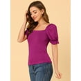 thumbnail image 4 of Unique Bargains Blouse Élégante à Manches Bouffantes pour Femmes, Col Carré, Vert m, 4 of 6