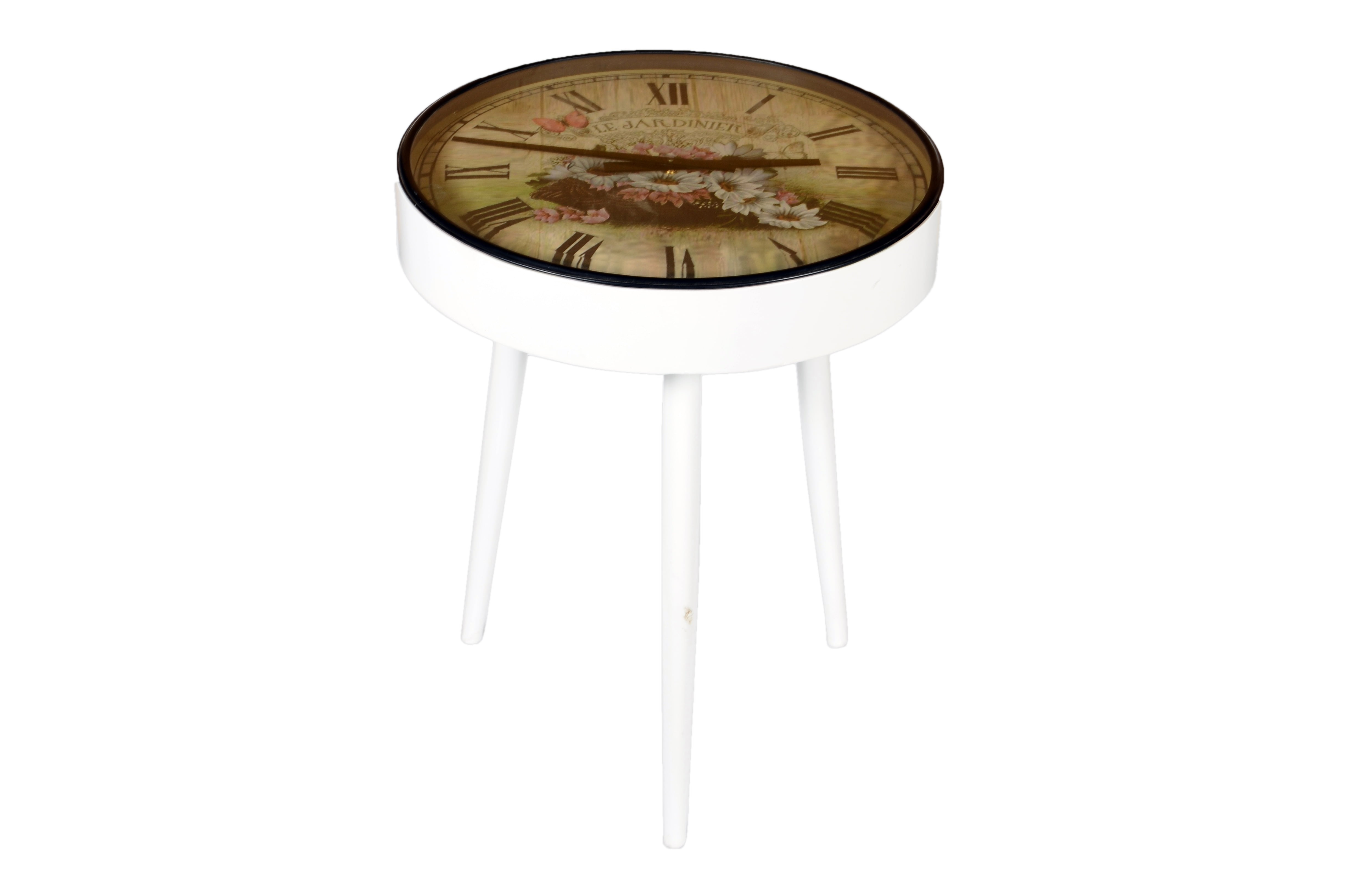 White Roman Numeral Metal Mechanical Tabletop Clock