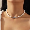 thumbnail image 5 of 3pc Saturn Artificial Rhinestone Pearl Necklace Set White Crystal Jewelry Lady, 5 of 5