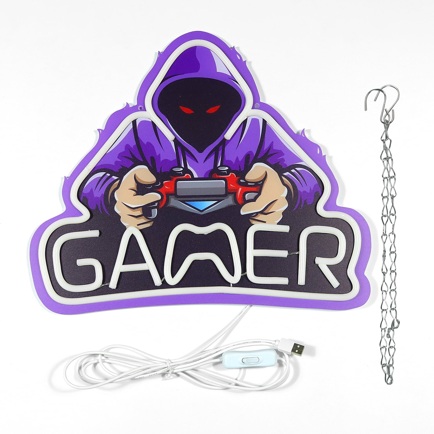 JFLLamp LED Neon Sign Gaming Theme Light Purple Blue Wall Decor USB Powered Acrylic Backboard Hanging Light for Room Setup