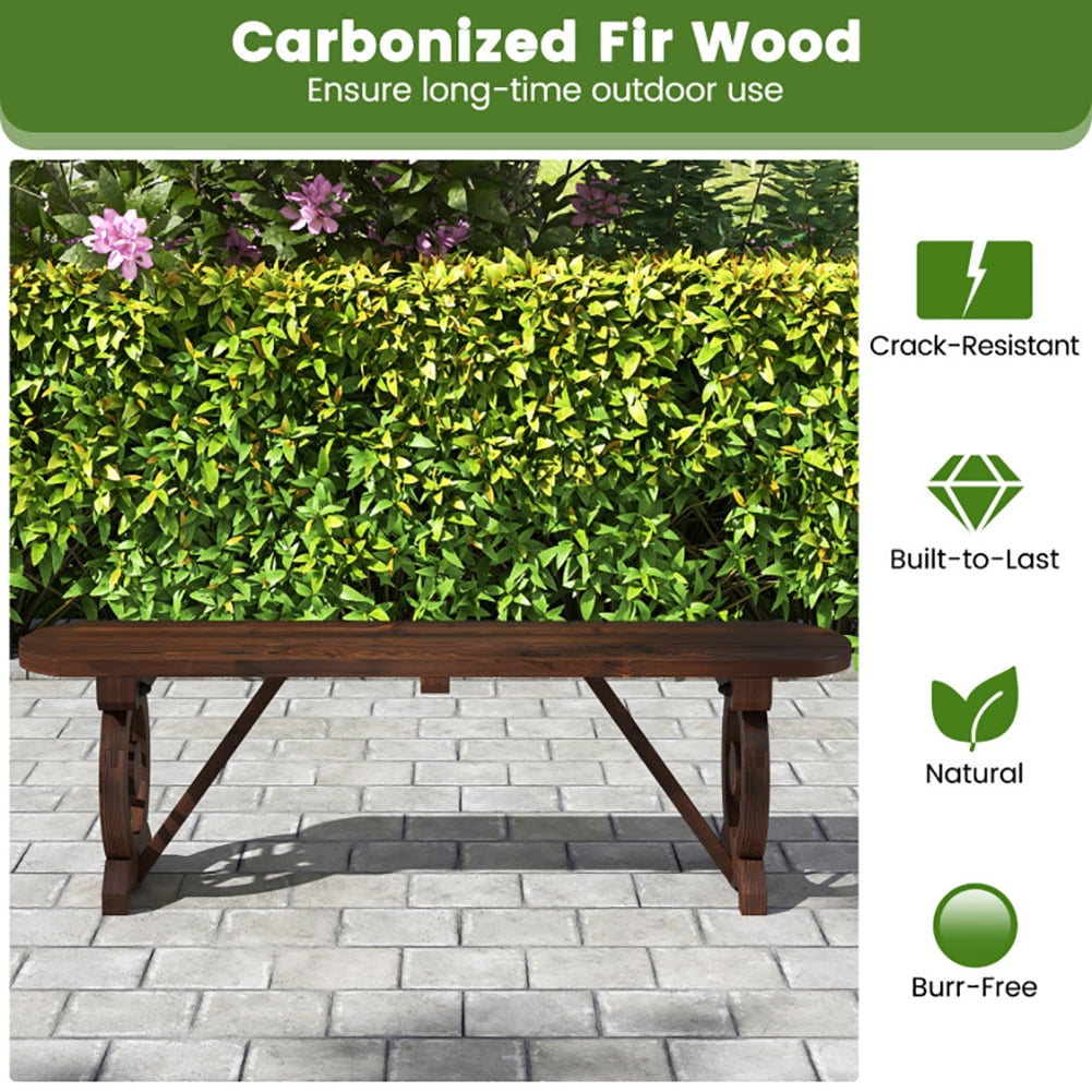 Aimee Lii Patio Rustic Wood Bench with Wagon Wheel Base, Outdoor Patio Furniture Aimee Lii Patio Rustic Wood Bench with Wagon Wheel Base, Outdoor Patio Furniture