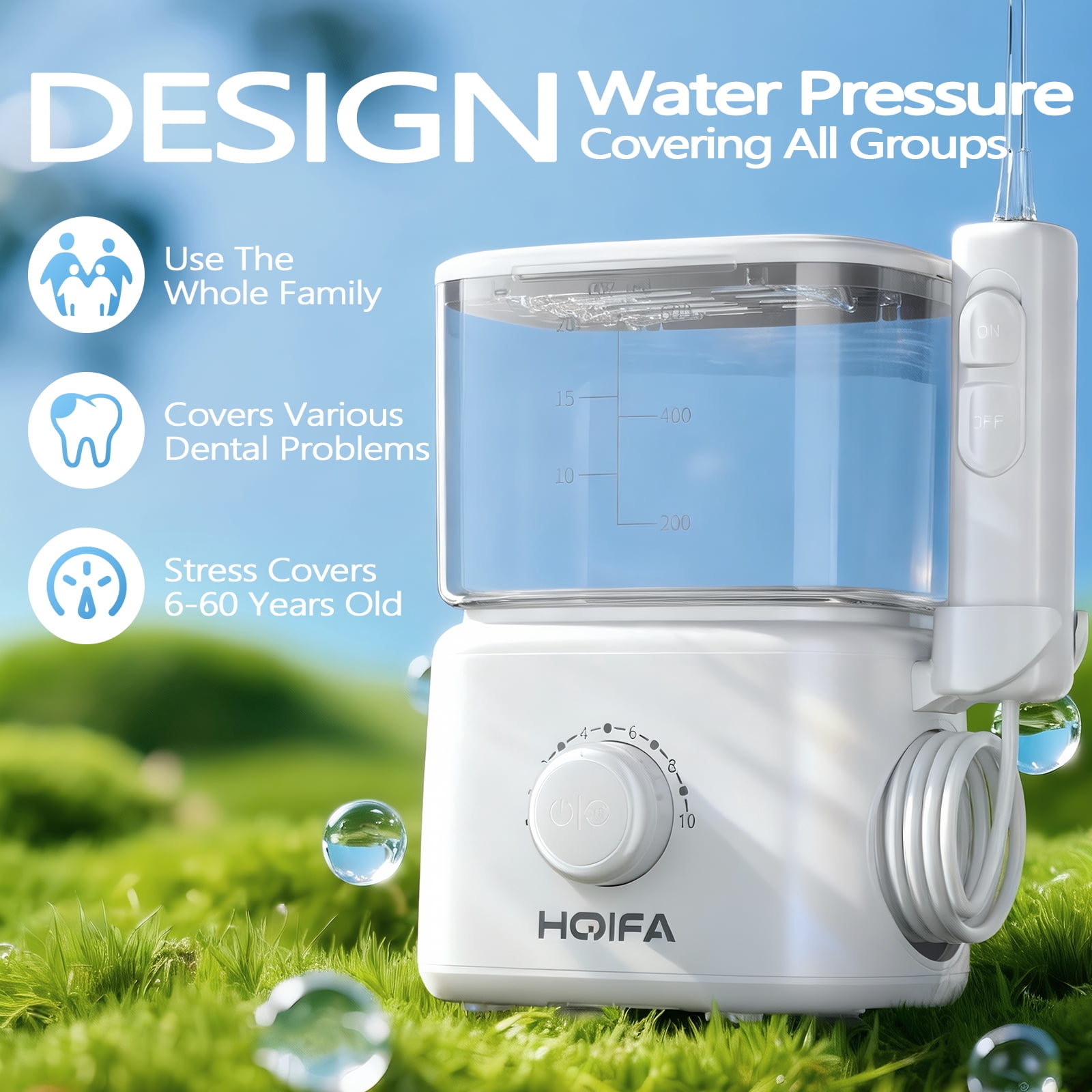 Water Flosser for Teeth Cleaning and Flossing, 600ML Dental Electric Oral Irrigator with 5 Jet Tips and 10 Pressure Settings for Family, White