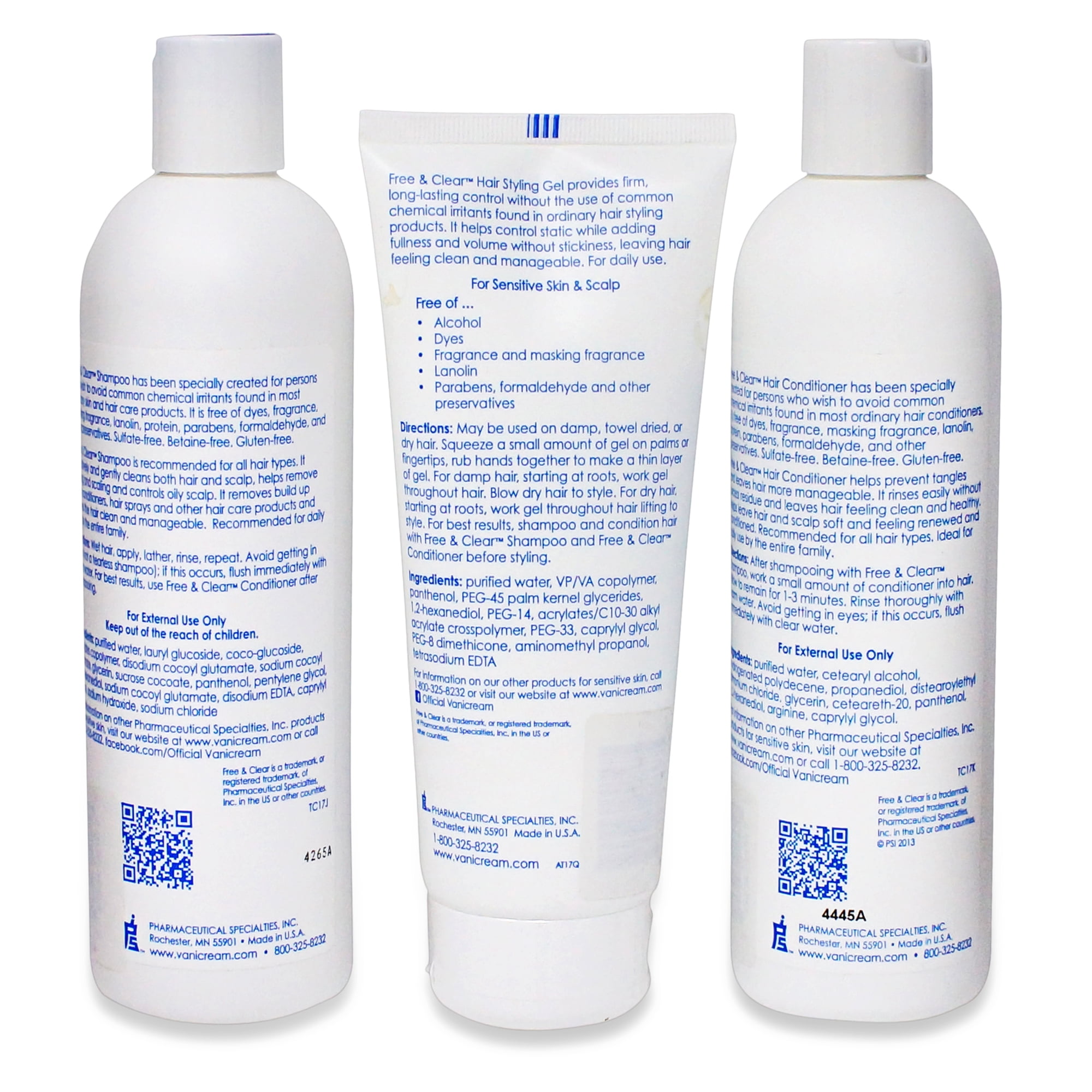 Free & Clear Shampoo 12 Oz - Conditioner 12 Oz - Styling ...