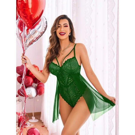 Babydoll Lingerie for Women Floral Snap Crotch Teddy Chemise Nightie Lace Nightgown