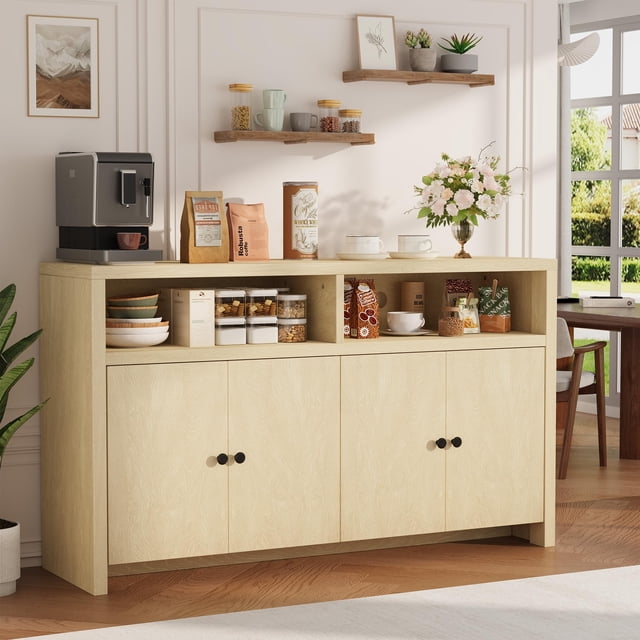 Buffet Sideboard Cabinet with Storage, 55" Large Farmhouse Kitchen Storage Cabinet with 4 Doors & Adjustable Shelves, for Kitchen, Dining Room, Living Room