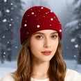 thumbnail image 2 of Bling Rhinestone Double Layer Knit Beanie Hats for Women Girls Warm Lined Winter Hat Thick Skull Cap,, 2 of 4