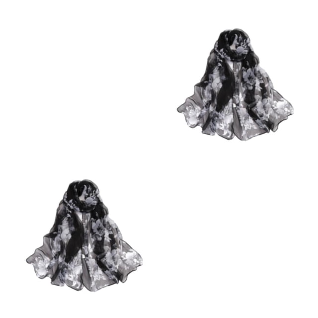 Guardoinrt Cloth Floral Print Scarf Soft Breathable And Lightweight Portable For Versatile Easy Matching Black and White 2Set