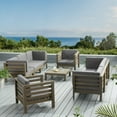 thumbnail image 2 of GDF Studio Cascada Outdoor Acacia Wood 8 Seater Sofa and Club Chair Set with Cushion, Gray and Dark Gray, 2 of 14