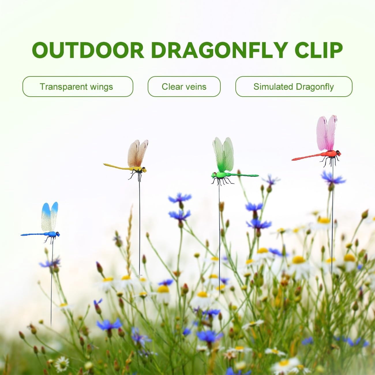 HaCpiu 20Pcs 3D Fake Dragonfly Clip Bug Repellent, 12" Dragon Fly Hat Clips Decor, Faux Insect Decoration for Indoor, Patio, Outdoor, Lawn, Home Accessories & Courtyard Ornament