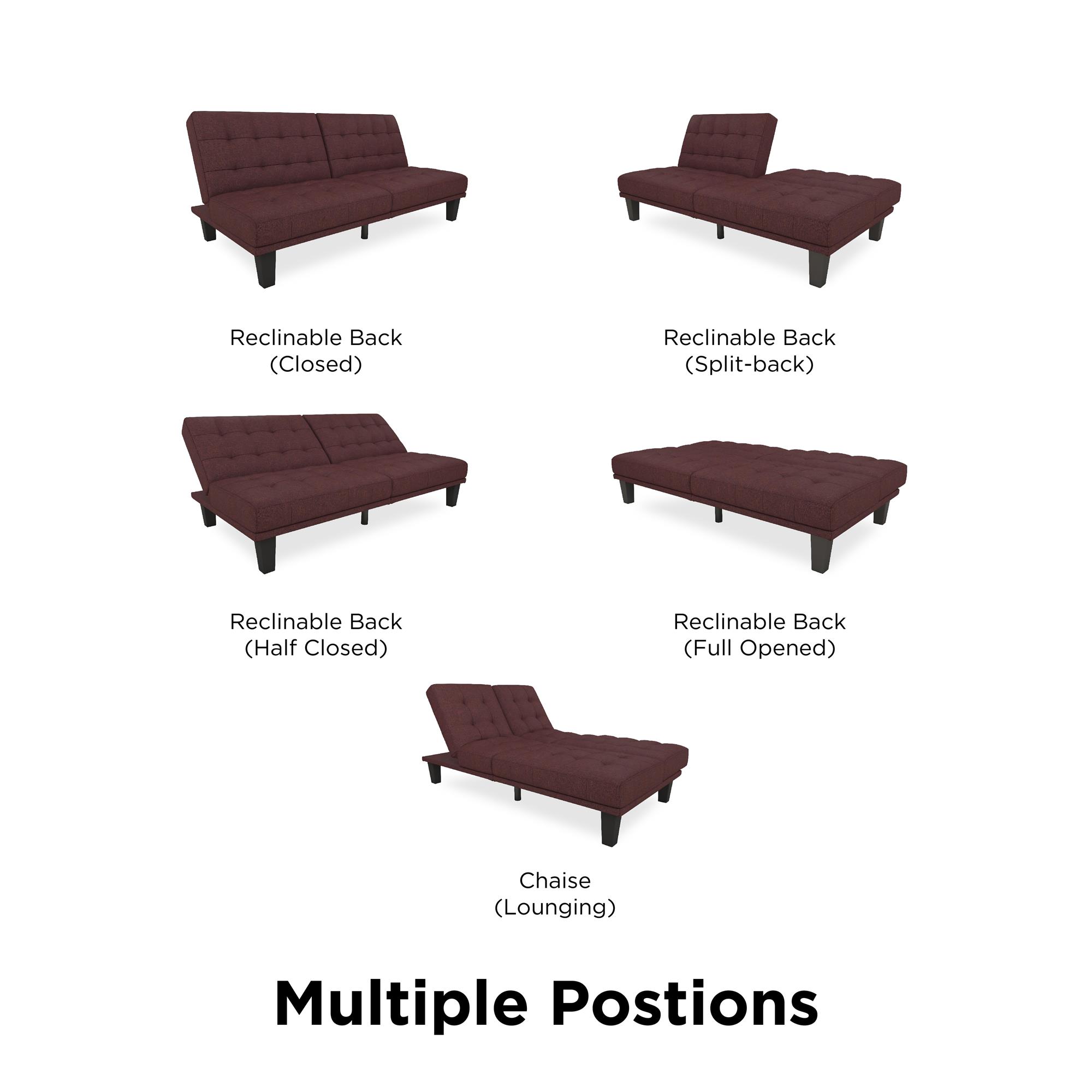 DHP Dexter Futon & Lounger, Convertible Sofa Bed & Couch, Berry
