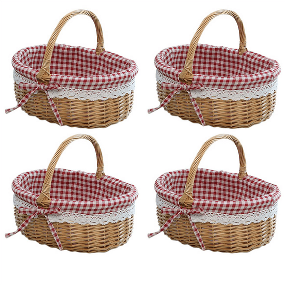 4X Wicker Basket Gift Baskets Empty Oval Willow Woven Picnic Basket with Handle Wedding Basket Small