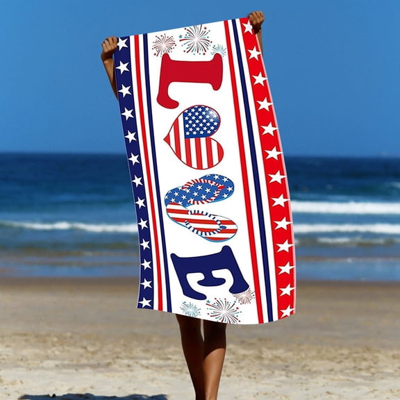 Qocolhg Independence Day American Flag Beach Towel Large Oversized Beach Pool Towel Patriotic Printed Microfiber Bath Towels for Travel Swim Camping, Memorial Day Gifts, 28x55 inch