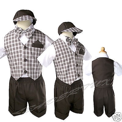 Navy Blue Baby Boy Infant Toddler Formal Party Gingham Shorts Vest Set Suit S-4T
