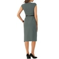 thumbnail image 3 of Vestido elegante de mujer Inspire Chic con mangas cortas y cinturón, vestido de trabajo tipo sheath en gris oscuro, talla M, 3 of 6