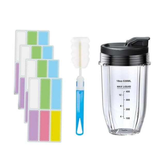 Luzkey Blender Cup,Parts,Leakproof,24Pcs Writable Label, Single Serve Multipurpose with Seal Lid Stirring Mug Replacement Mixing Cup 18OZ
