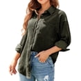 thumbnail image 2 of Chemise en Velours Côtelé à Manches Longues pour Femmes, Boutonnée, Col à Revers, Décontractée, Couleur Unie, Veste Surdimensionnée, 2 of 6