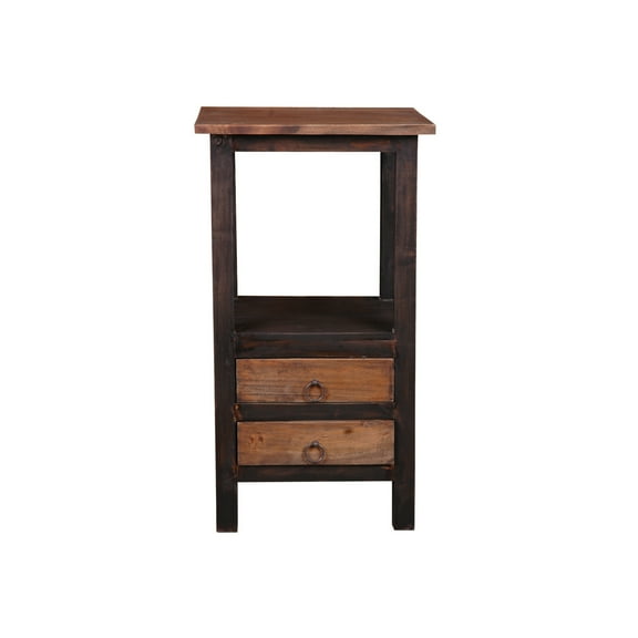 HomeStock Two Drawer End Side Table , Distressed Black/Raftwood Brown Solid Wood , Fully Assembled