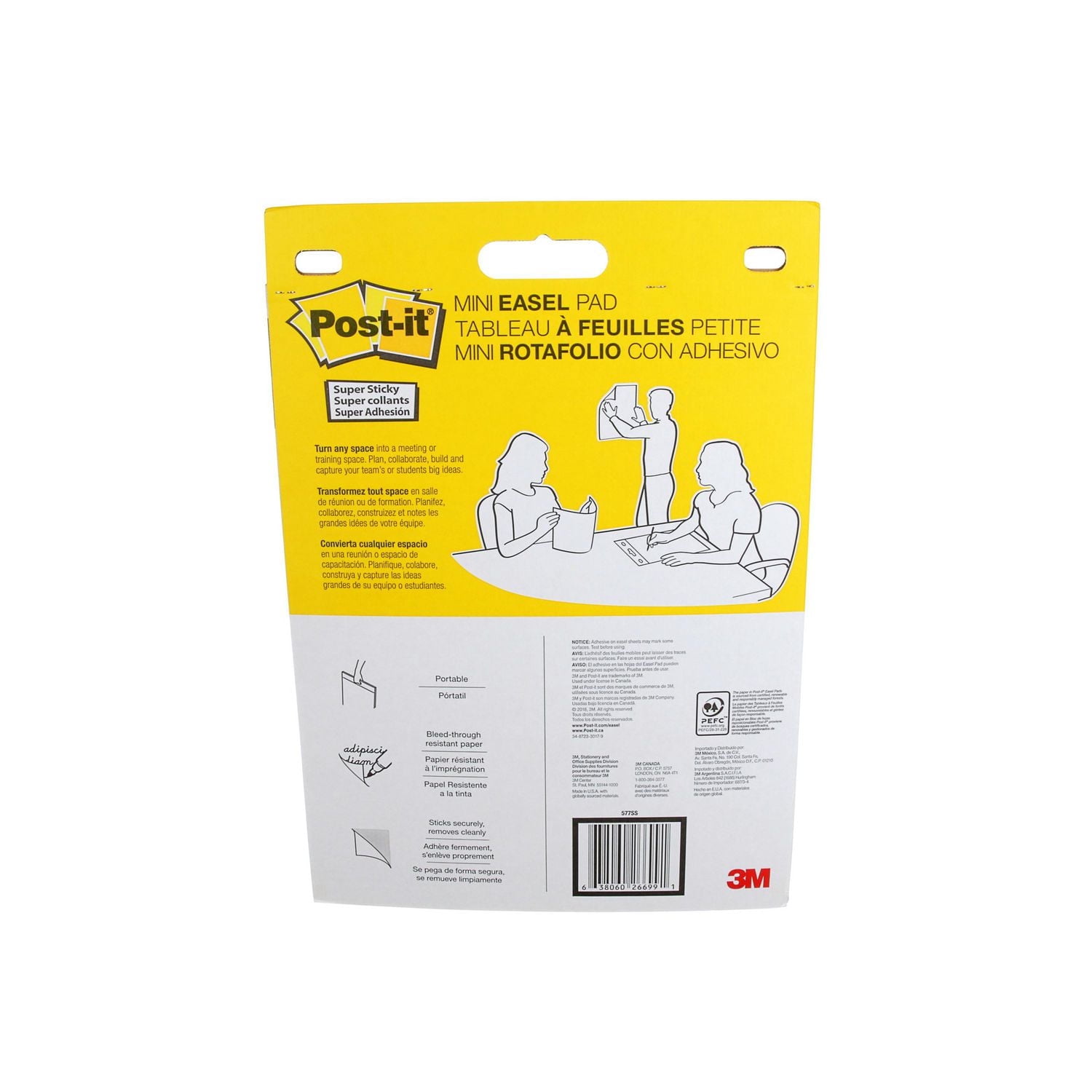 Post-it® Super Sticky Mini Easel Pad 577SS, White 15 in. x 18 in. (38.1 cm x 45.7 cm), 20 Sheets/Pad, 1 Pad/Pack, Mini Easel Pad