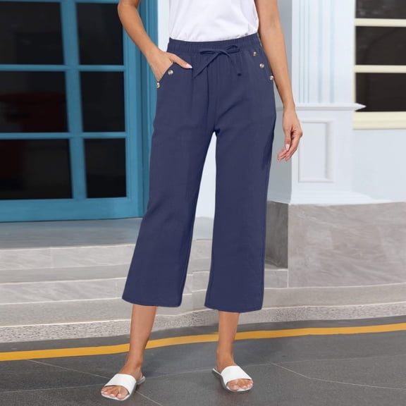 Jjayotai Cotton Capri Pants for Women, Women's Spring And Color Elastic Waist Leggings Casual PantsWomens Trousers