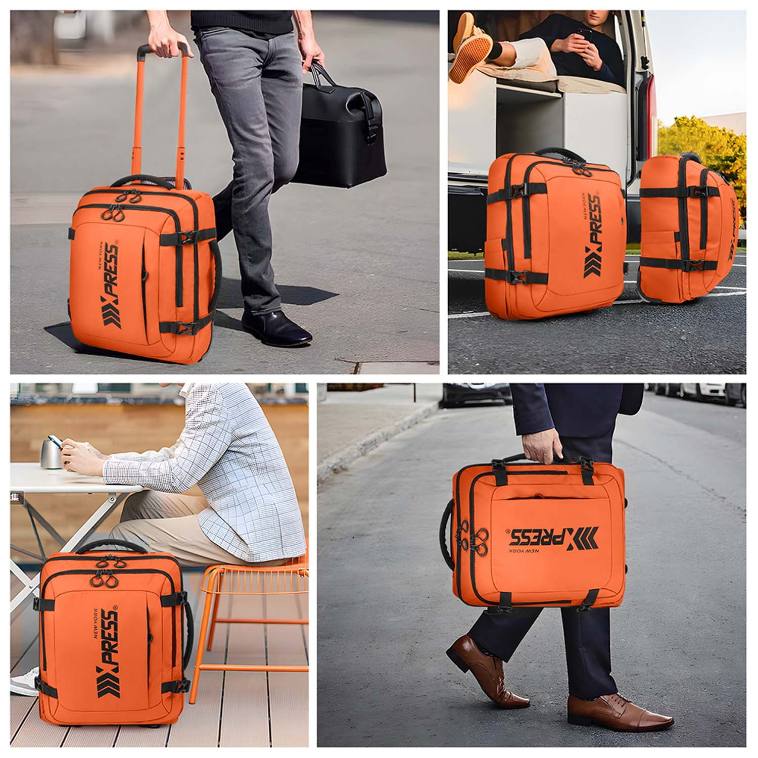 17" Underseat Carry On Luggage Airplane Approved,Water Resistant Softside Rolling Suitcase Lightweight Personal Item Travel Bag,Orange - TA069