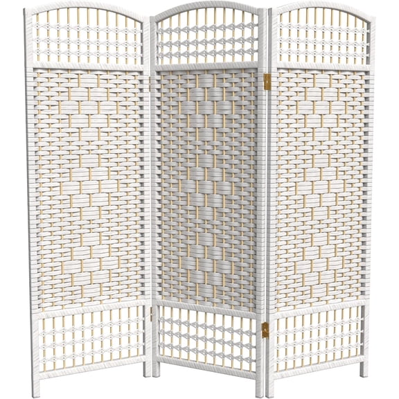4 ft. Short Fiber Weave Folding Screen - White - 3 Panels