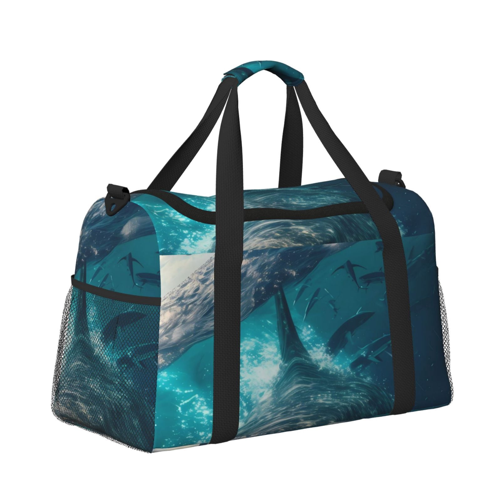 Fuzoiu Airplane Shark Print Travel Duffle Bag,Carry On Tote Bags,Duffel Bag,Sport Gym Bag, Hospital Bag for Labor and Delivery, Overnight Bag,Luggage Bag