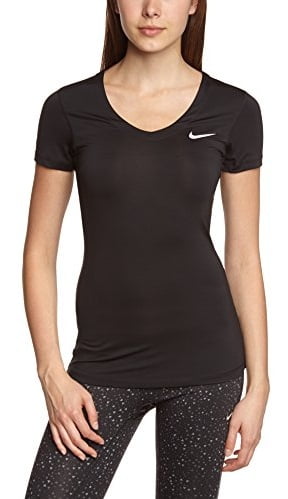 Women's Nike Pro SS V-Neck Black/White 