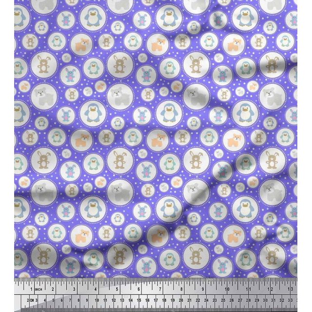 Soimoi Rayon Fabric Star & Cute Animals Kids Print Fabric by Yard 56 Inch Wide