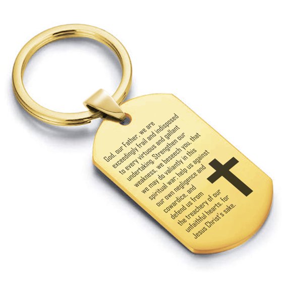 Stainless Steel Strengthen Us Prayer Dog Tag Keychain Circle Ring