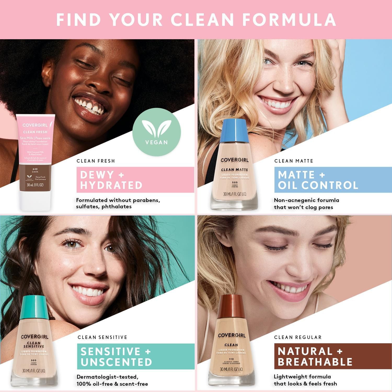COVERGIRL - Clean Fresh Skin Tint Foundation, Formulated without Parabens, Sulfates, Mineral Oil & Talc. Made with Niacinamide, Coconut Milk & Aloe Extracts