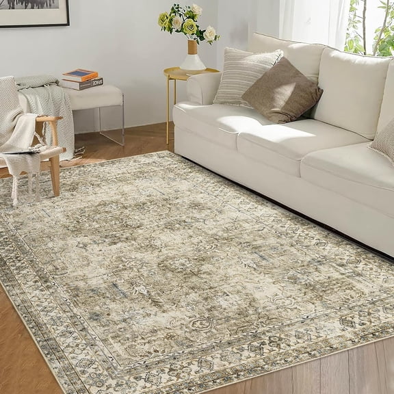 6x9 Vintage Oriental Distressed Area Rug, Washable Non Slip Low Pile Stain Resistant Carpet for Living Room Bedroom,Brown