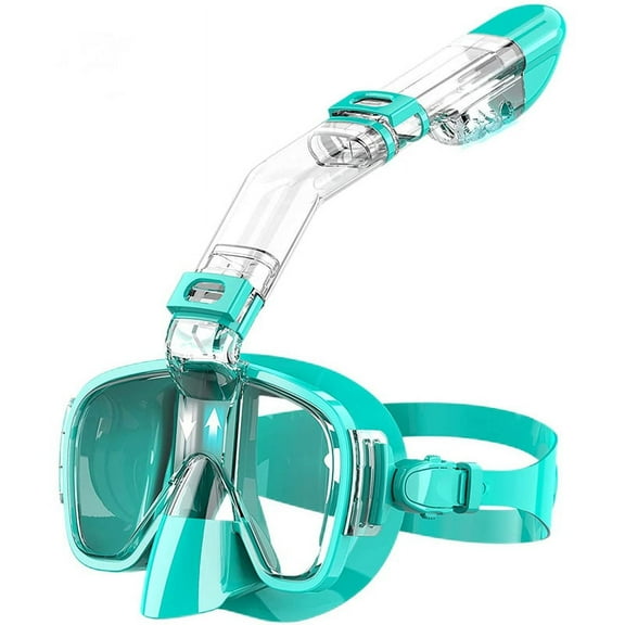 Snorkel Mask Foldable Diving Mask Set with Dry and Camera Mount, Anti-Fog Professional Snorkeling Gear-Green