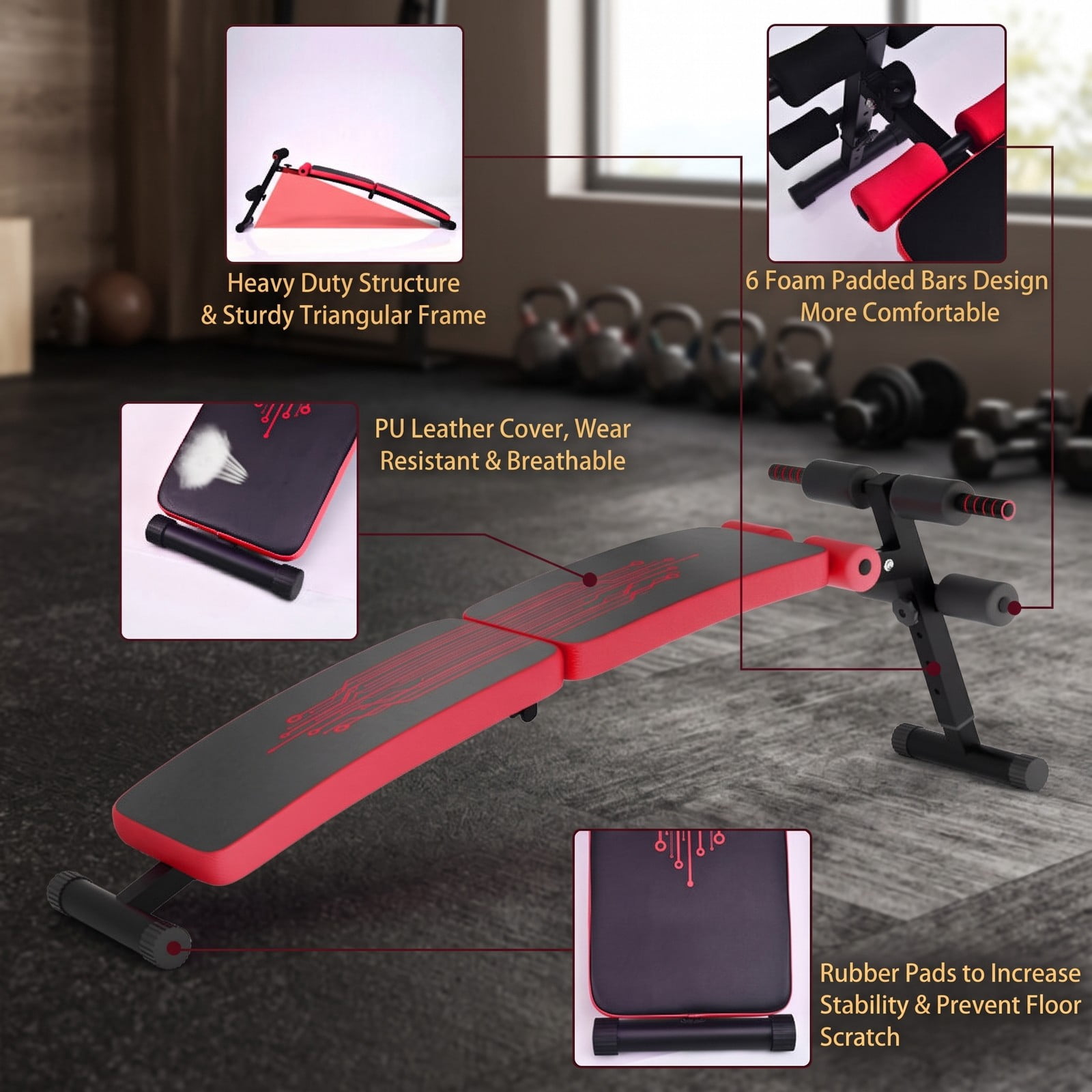 Airfind Abdominal Twister Trainer with 3-Level Adjustable Bench, Iron Frame Core Ab Workout Machine for Home Gym, 441 lbs Capacity, Red