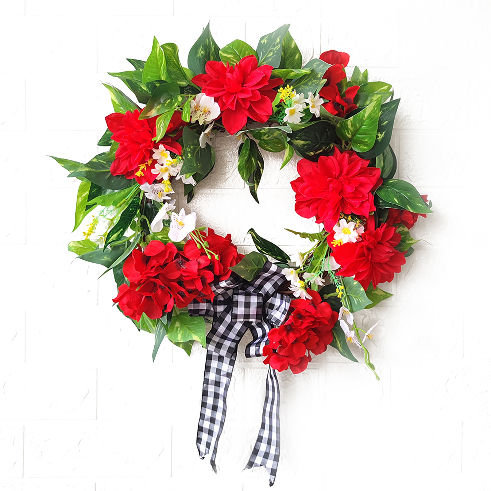 Red Geranium Wreath Spring Summer Wreath Silk Decorative Front Door