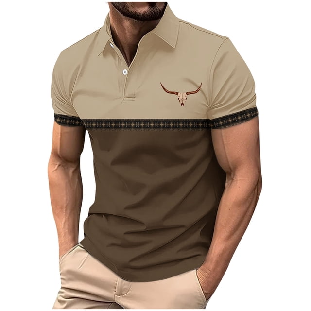 Mens Manga Corta Botón Abajo Camisas con Bolsillo de Impresión Solapa Cuello Gira Blusa de Suéter