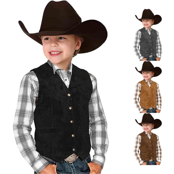 Boys Retro Cowboy Vest V Neck Western Waistcoat Costume for Kids Dress Up