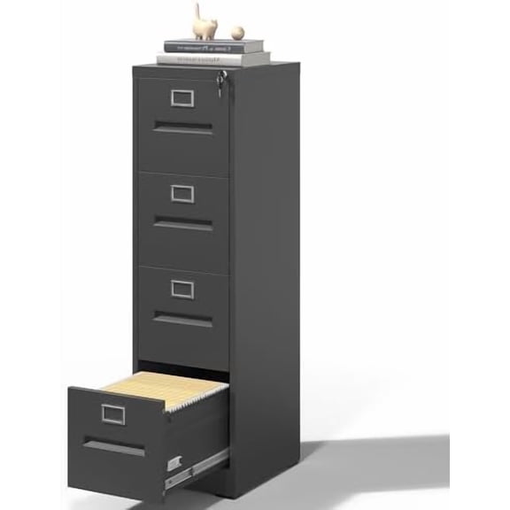File Cabinet, 4 Drawers Vertical File Cabinets with Lock for Home Office,Heavy Duty Office Steel Filing Cabinet for Hanging Letters/Legal/A4, Assembly Required,Black$$Furniture