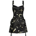 thumbnail image 3 of Celestial Sun and Moon Print Lace Up Mini Dress Summer Gothic Women's Square Neck Tank Top-Black9801-XXL, 3 of 7