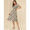 thumbnail image 3 of DARING DIVA Square Neck Puff Sleeves Smocked Waist Midi Floral Dres XS Green, 3 of 6